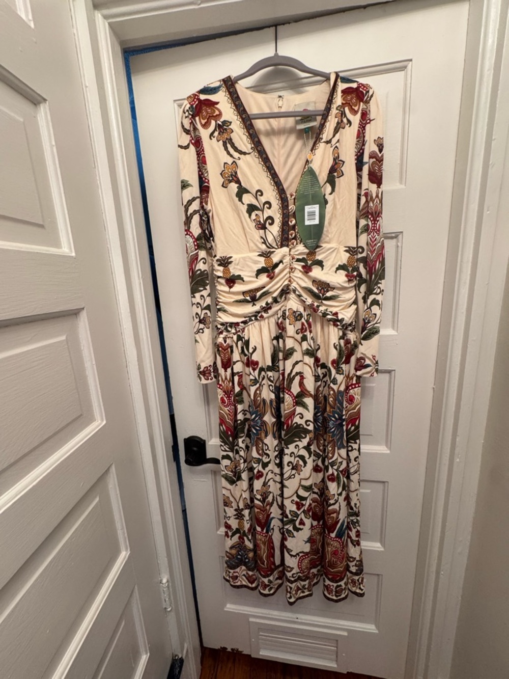 Farm Rio Cream Floral V-Neck Dress